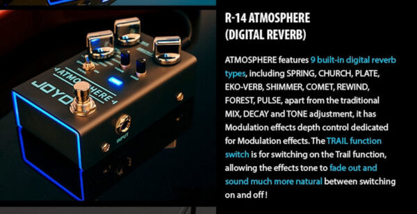JOYO R-14 ATMOSPHERE 9 Mode Multi Reverb Guitar Effect Pedal - Image 5