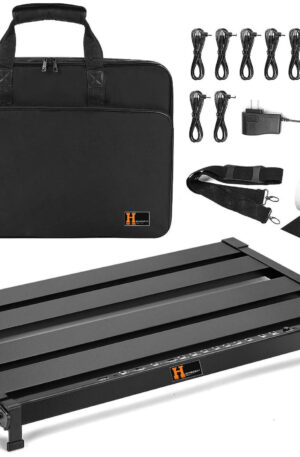 Harvester Pedal Board with Integrated Power Supply, Aluminum Folding Powered Guitar Pedal-board with Carry Bag + Cables