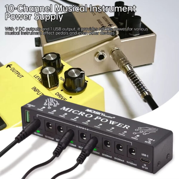 Mosky Micro Power 9 DC OUTPUTS+1 USB OUTPUT Power Supply for 9V Guitar Pedals - Image 6