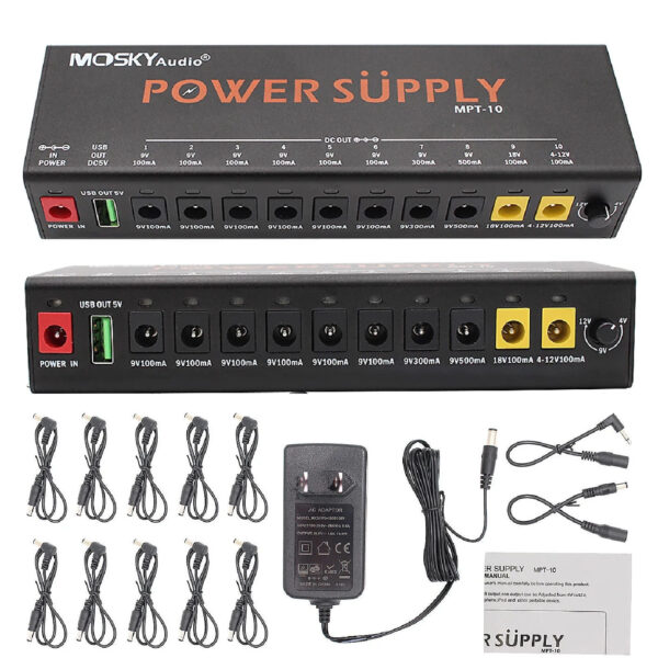 Mosky MPT-10 Guitar Effect Pedal Power Supply 10 Isolated DC Outputs/ 5V USB Out