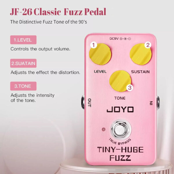 Joyo JF-26 Tiny-huge Fuzz Guitar-Bass Effect Pedal with Level/Tone/Sustain Control - Image 2