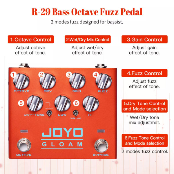 JOYO R-29 Gloam Bass Guitar Sub Octave Fuzz Effect Dry/Wet Mix Control Sync Mode - Image 5