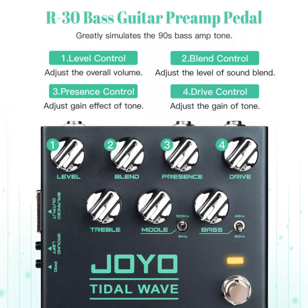 JOYO R-30 Tidal Wave Bass Guitar Pedal Preamp Overdrive +EQ + Noise Reduction + DI - Image 4