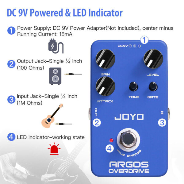 Joyo JF-23 Argos Overdrive Pedal Built-in Noise Gate for Electric Guitar or Bass True Bypass - Image 5