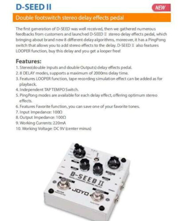 Joyo D-SEED II Multi-Delay and Looper Guitar Effect pedal - Image 4