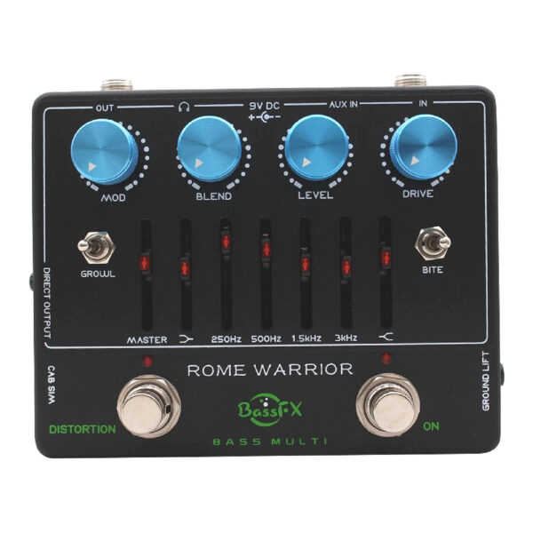 Fanmuzk Rome Warrior Bass Preamp Pedal 6-Band Graphic EQ Headphone Out AUX In True Bypass