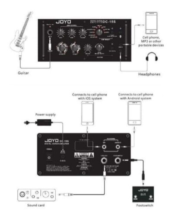 JOYO DC-15S Battery Powered Guitar Amplifier with Multi-Effects Looper BT Switch - Image 9