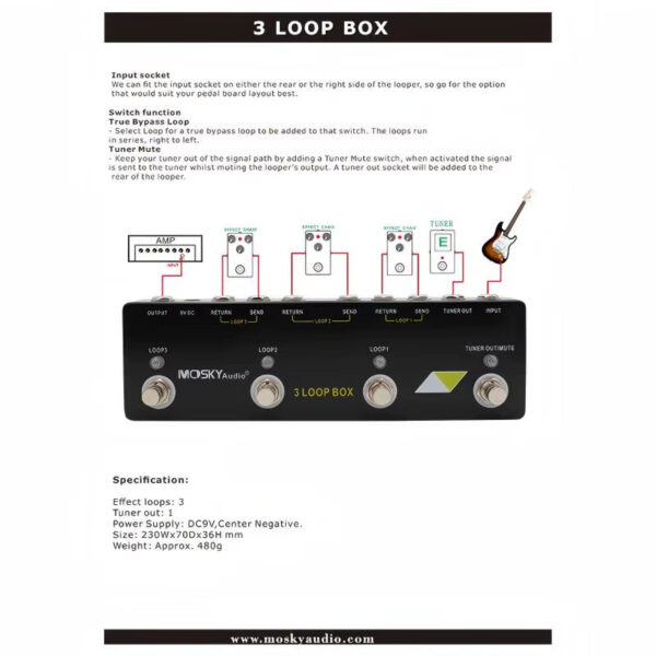 MOSKY Audio 3 LOOP BOX Guitar Pedal Looper Switcher Commander Effect Pedal Looper - Image 2