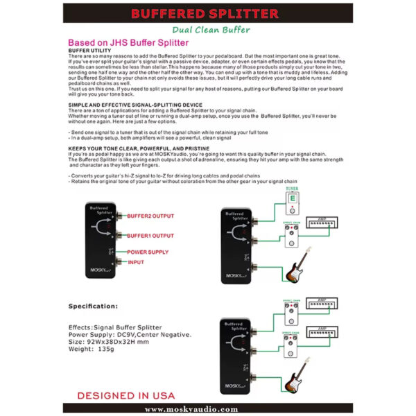 Mosky Buffered Splitter Guitar Bass Effects Pedal Tone Saver Buffer Pedal - Image 3