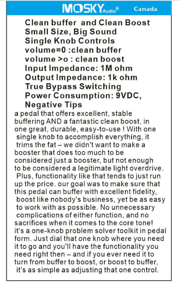 Mosky Audio Canada Pure Buffer II Buffer and Booster Eliminating Cable Capacitance Tone Sucking + Booster - Image 2