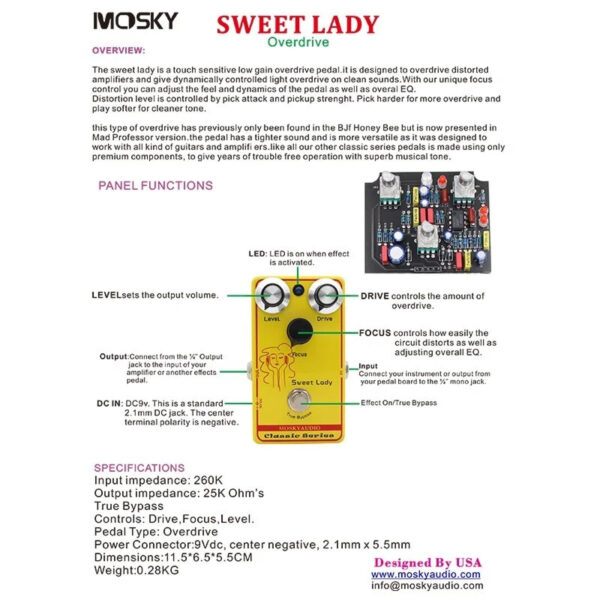 Mosky Sweet Lady Hand-wired Overdrive Sweet Honey Style PRO Guitar Effect Pedal - Image 3