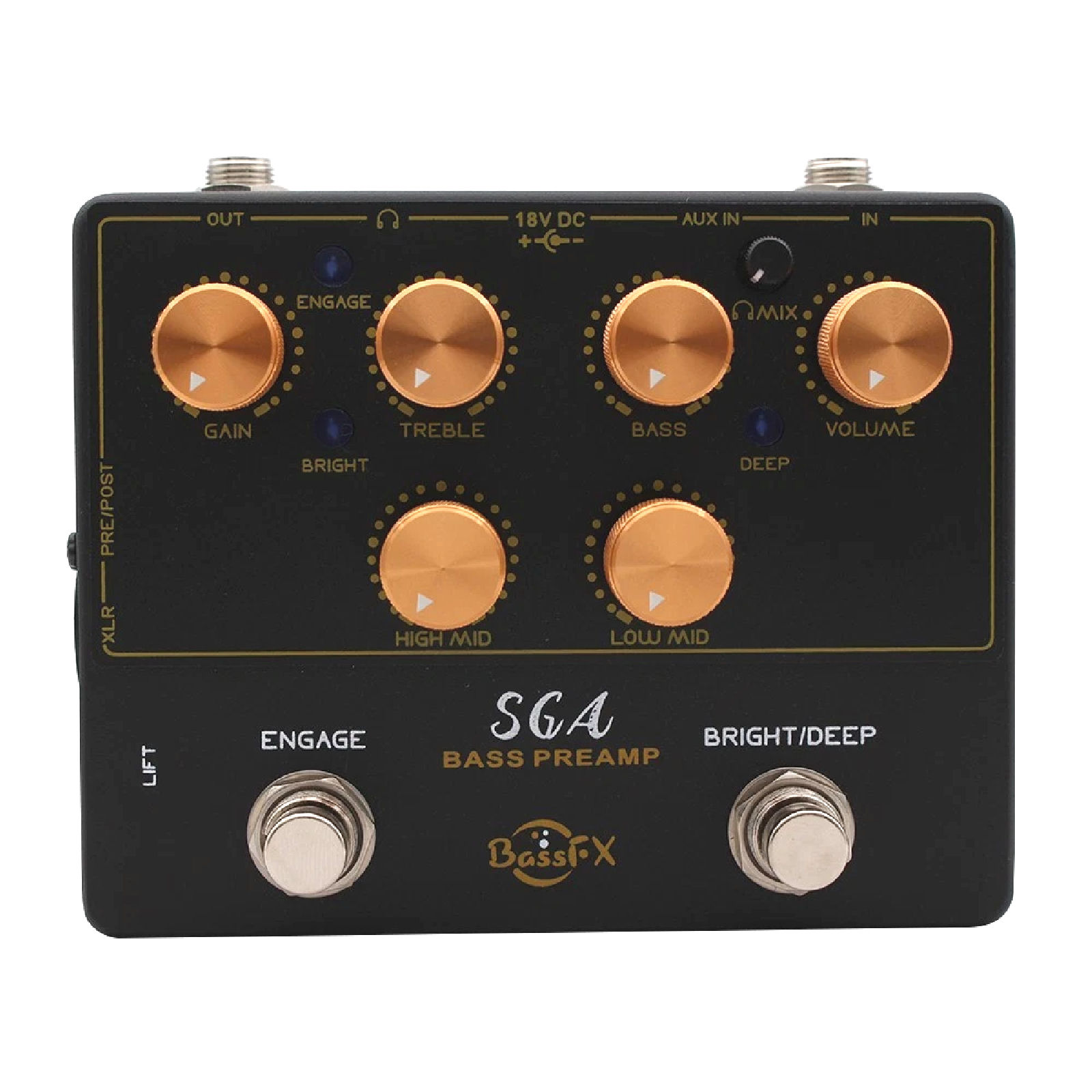 Fanmuzk SGA Bass Preamp Pedal Direct Box Highly Flexible Tone Headphone Out AUX