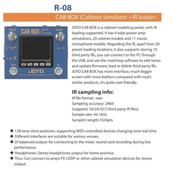 JOYO R-08 Cab Box Modelling and IR Cab Loader Guitar/ Bass Effects Pedal - Image 2