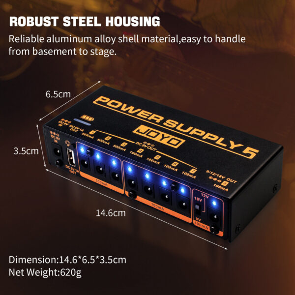 Joyo JP-05 Power Supply 5 Pedal Power Supply 8 Outputs 9v 12v 18v USB Rechargeable - Image 7
