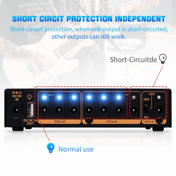 Joyo JP-05 Power Supply 5 Pedal Power Supply 8 Outputs 9v 12v 18v USB Rechargeable - Image 6