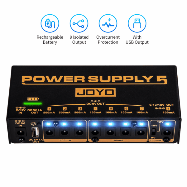 Joyo JP-05 Power Supply 5 Pedal Power Supply 8 Outputs 9v 12v 18v USB Rechargeable - Image 8